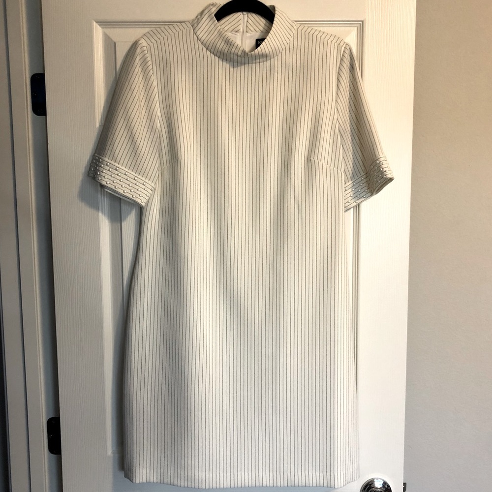 White pinstriped dress pearl embellishments